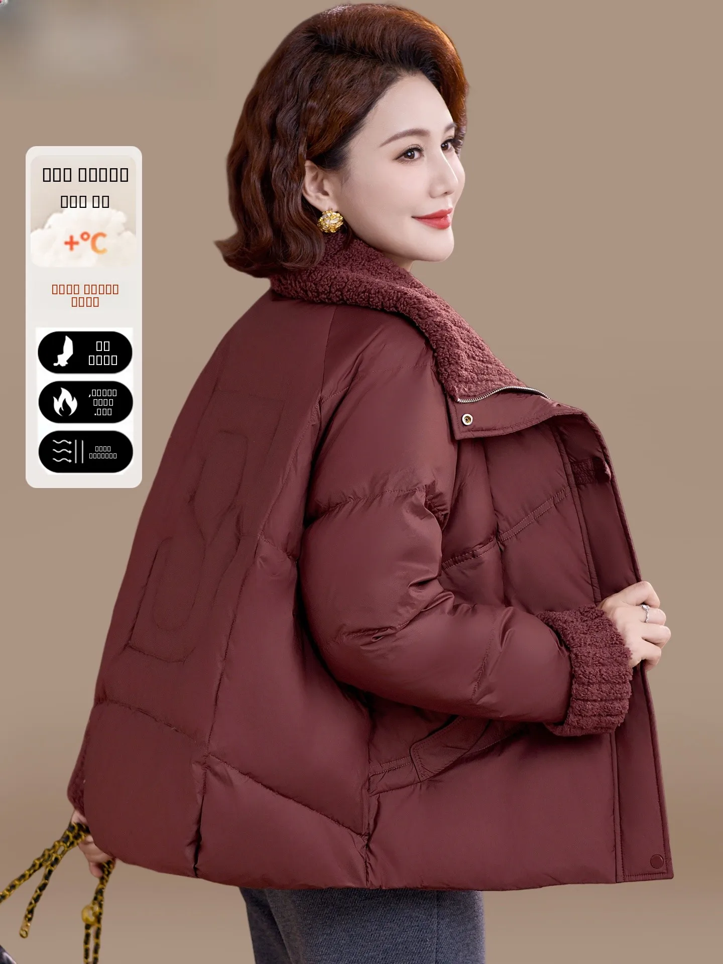 

Теплая пуховая куртка из хлопка для женщин среднего возраста, осенне-зимняя верхняя одежда, красное пальто на Новый год, повседневное женское пальто.