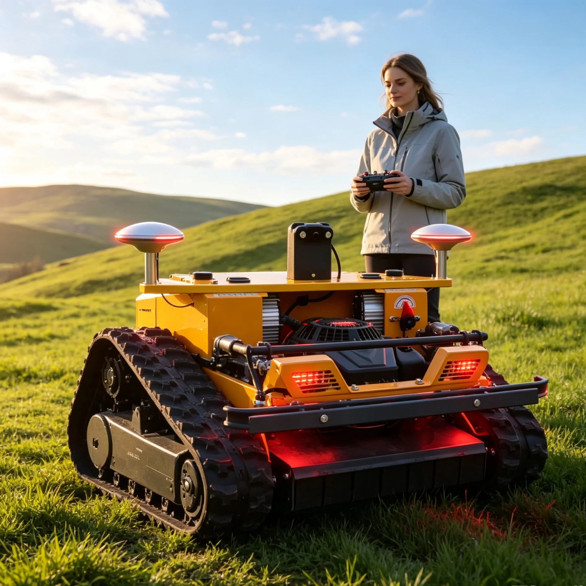 Customized Self-propelled Remote Lawn Mower Yellow 550GPS Model, Adjustable Cutting Height For Villa Courtyard Lawn Care