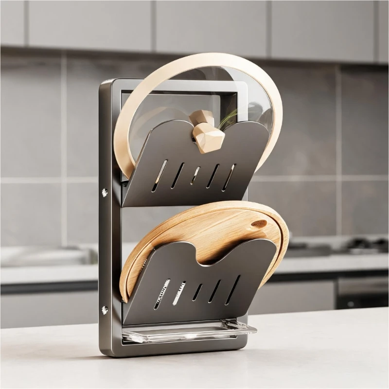 Kitchen Pot Lid parenthesis practice Wall Mounted Carbon Steel Rack For Pan Lid And Cutting Board Storage Space Saving M4YD