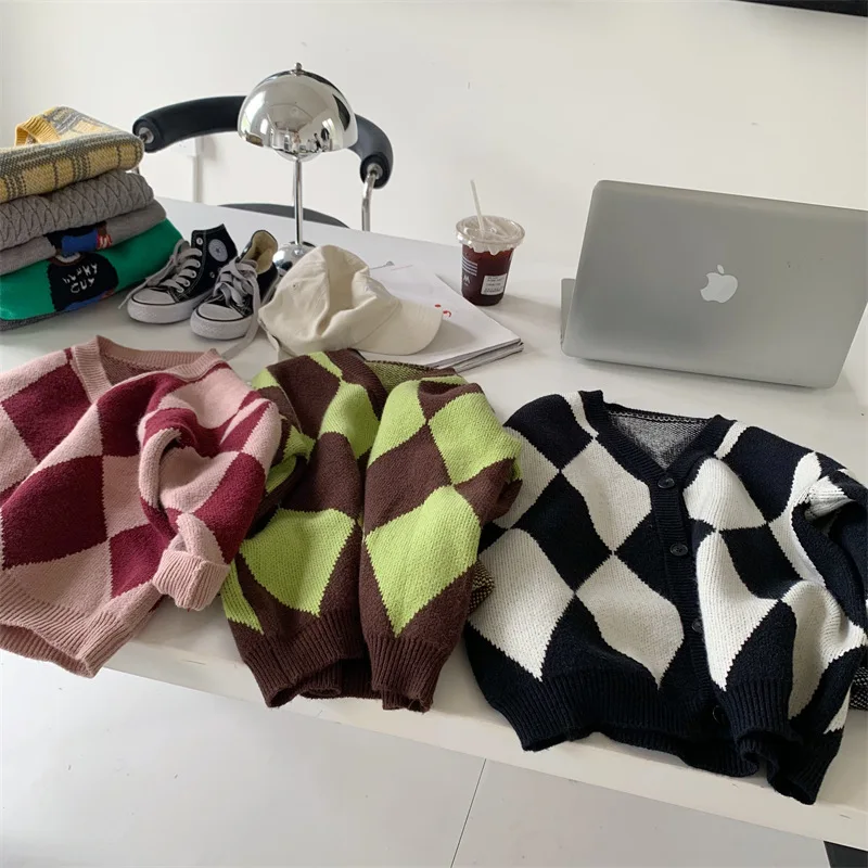 

Детский топ, осень 2022, новый стиль, кардиган для мальчиков и девочек со стразами, корейский свитер, пальто