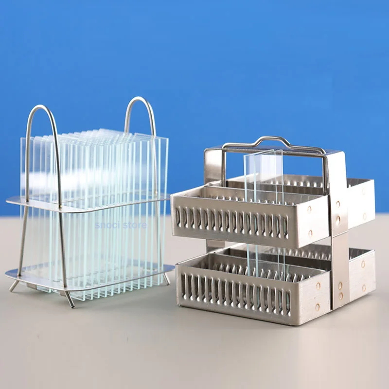 

Microscope Slides Rack 26/30/40/60 Positions Stainless Steel Staining Rack Silver Tone for Research Experiments
