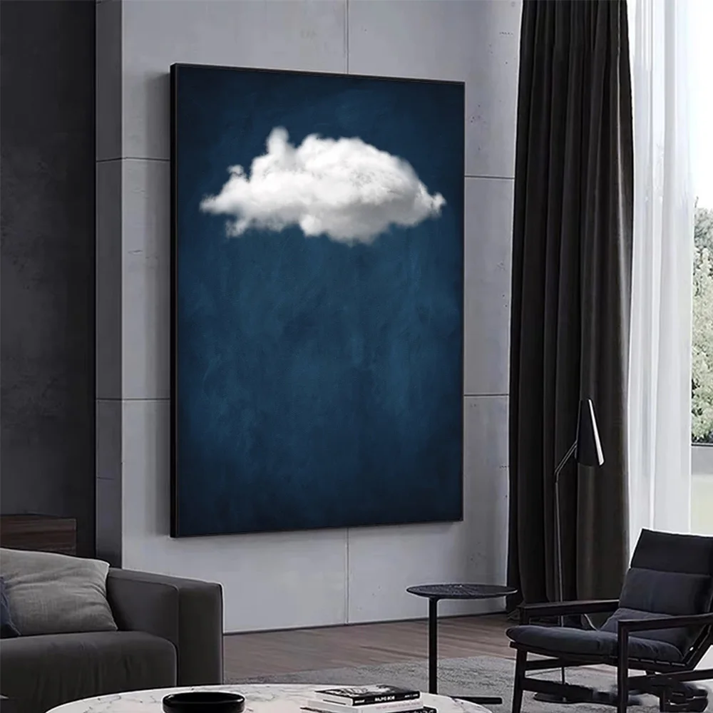 White Cloud Blue Sky Wall Art Abstract Prints Minimalist Indigo Night Poster Canvas Painting for Living Room Home Decor Pictures