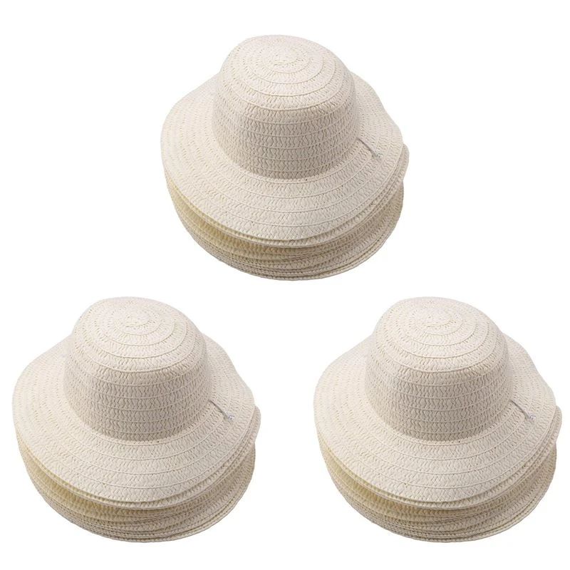 60 Pcs DIY Straw Hat Set Beach Summer Work Farmer Hats For Men Women Kids Cowboy Birthday Party Decoration Eco-Friendly