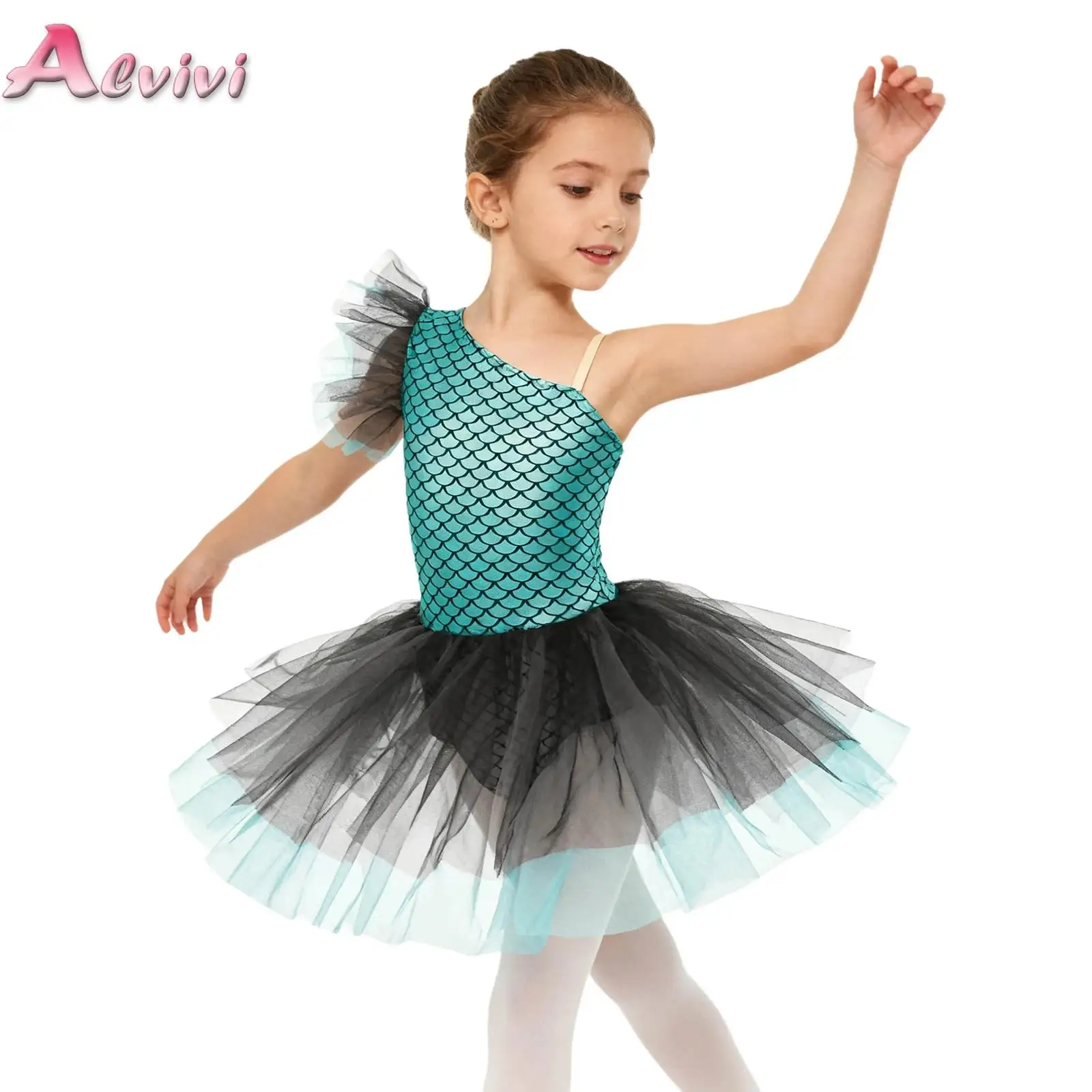 Kid Meisjes Zeemeermin Ballet Tutu Jurk Gymnastiek Turnpakje Schubben Print Halloween Dansvoorstelling Kostuum Ballerina Dancewear