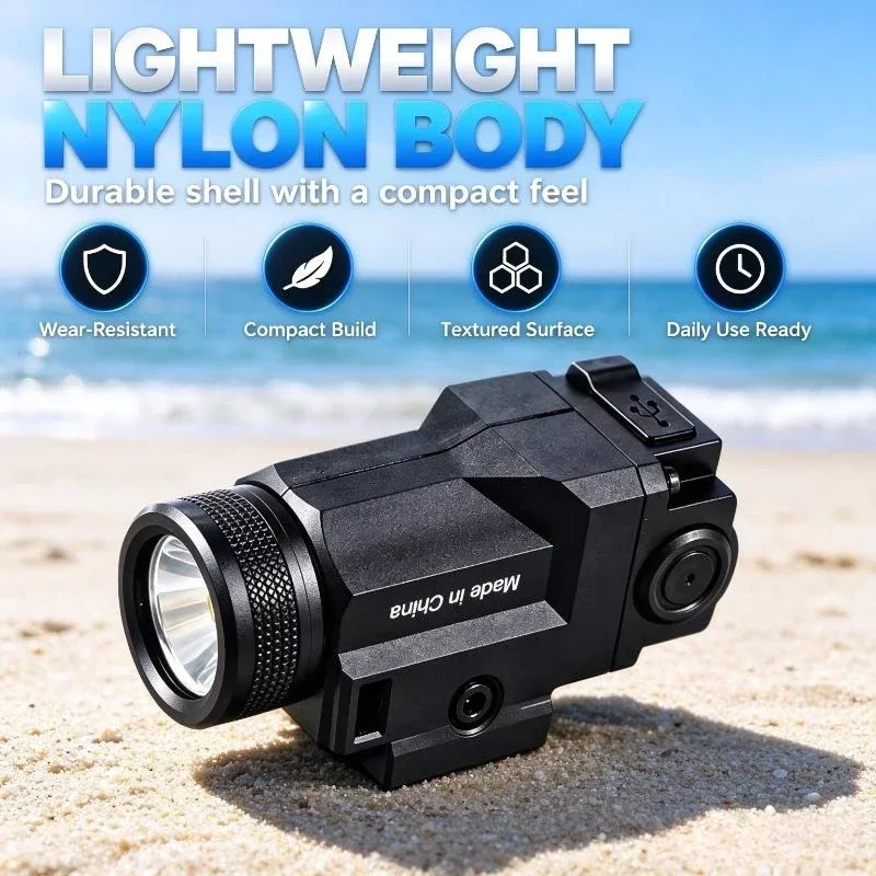 Compact Nylon 20mm Rail Mount LED Flashlight, Built-in Battery USB Charging, Night Outdoor Toy Model Accessory