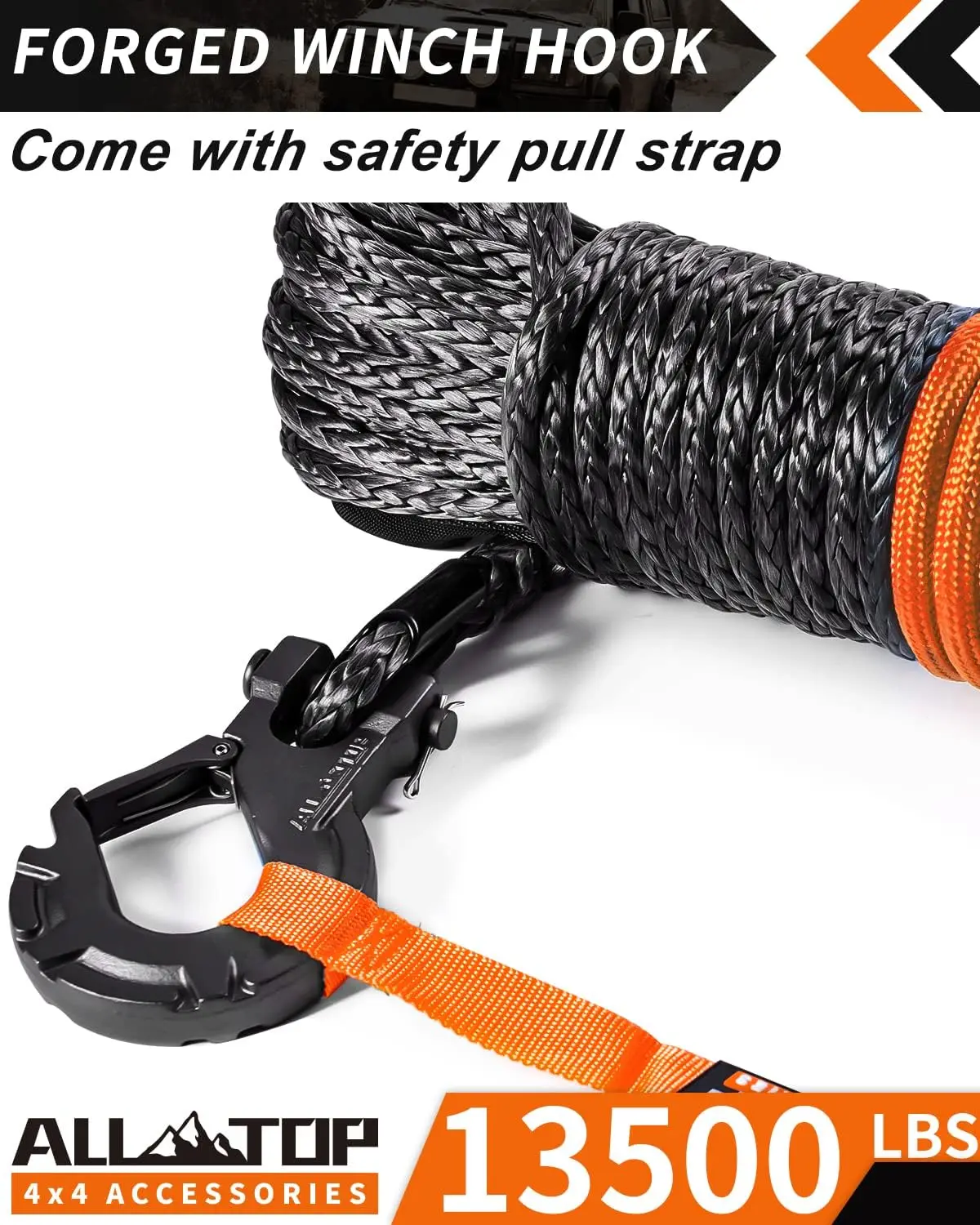 Synthetic Winch Rope Kit with Hook & Isolator, 3/16in x 50ft, 8350Lbs UHMWPE Cable Replacement for Off-Road Vehicles