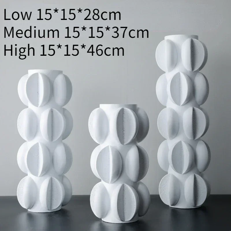 

White profiled resin vase three piece set Modern simple household soft decoration Sample room decoration