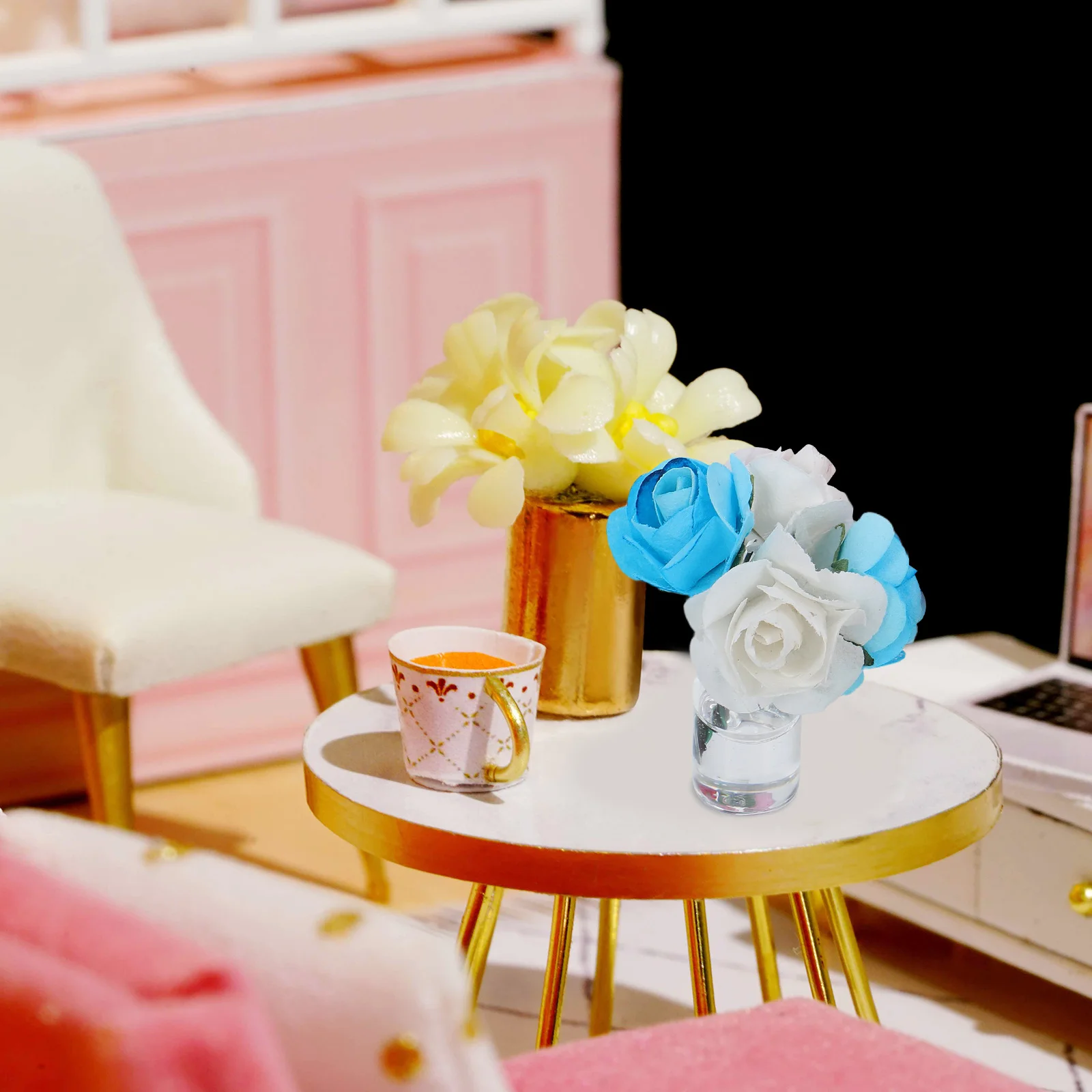 

4 шт. ваза для дома миниатюрные розы стеклянный цветок маленький бутон кукольный домик модель цветов