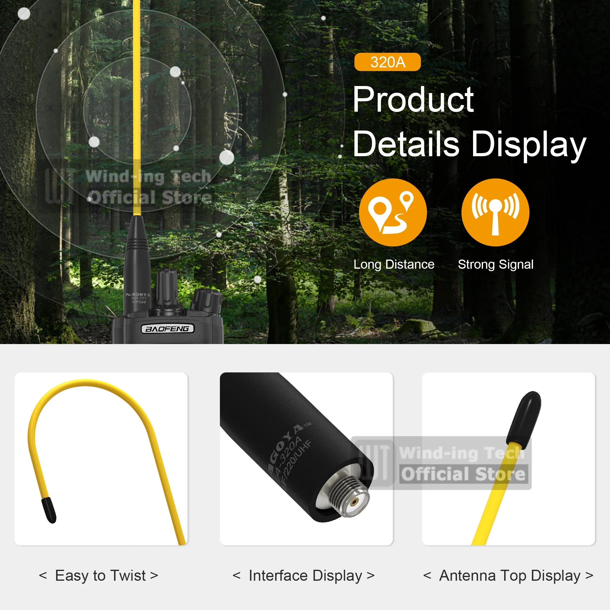 Original Nagoya NA-320A High Gain Antenna Tri-Band SMA-Female Soft Whip Aerial Higher Quality For Baofeng UV-32 UV-5RM Ham Radio