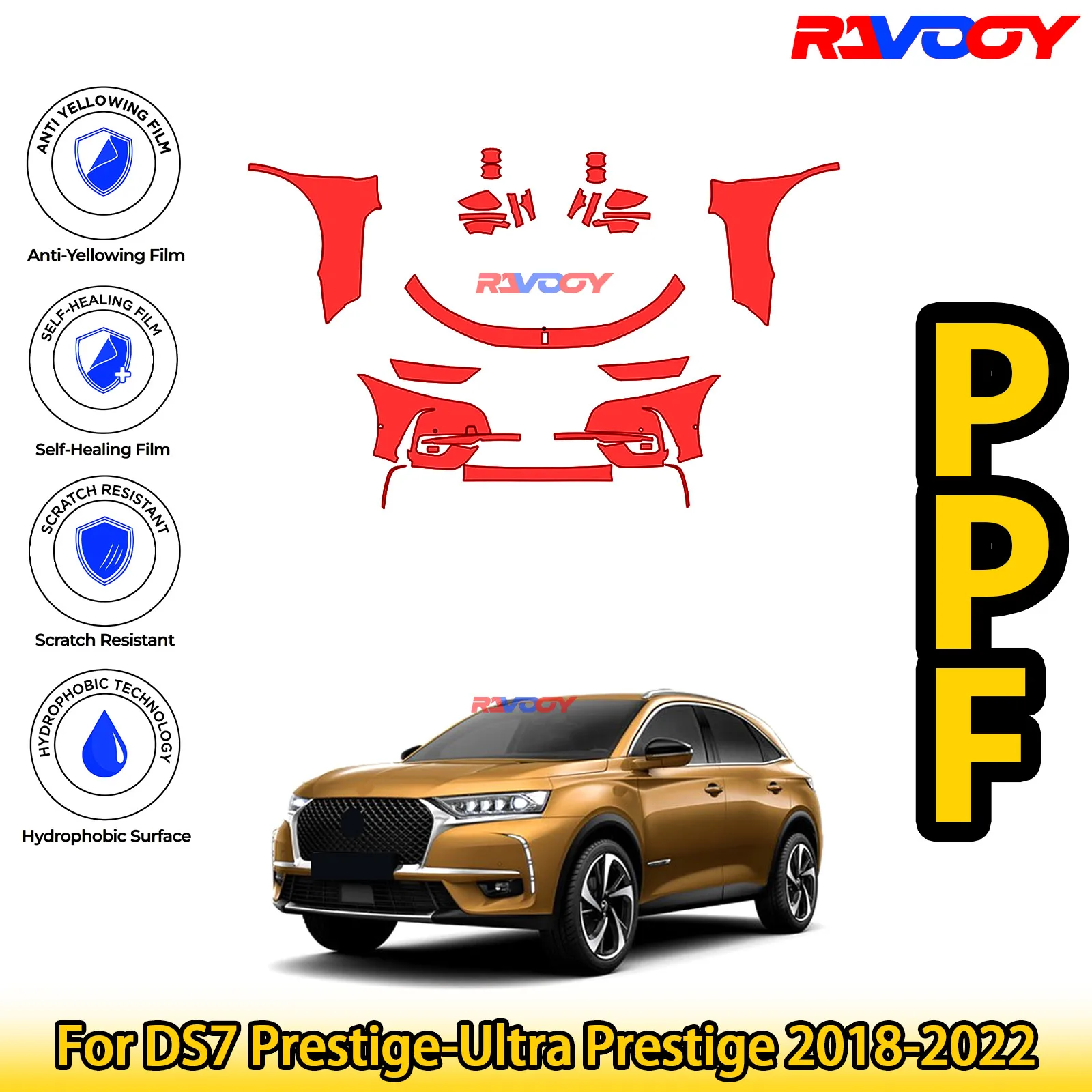 

For DS7 Prestige-Ultra Prestige 2018-2022 Glossy Matte Black Precut front PPF Kit Paint Protection Film