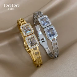 DODOHAO Big Square Crystal  Fashionable Elegant Zircon Stainless Steel Bracelet Gold Silver Color Luxury High-End Charm Bracelet