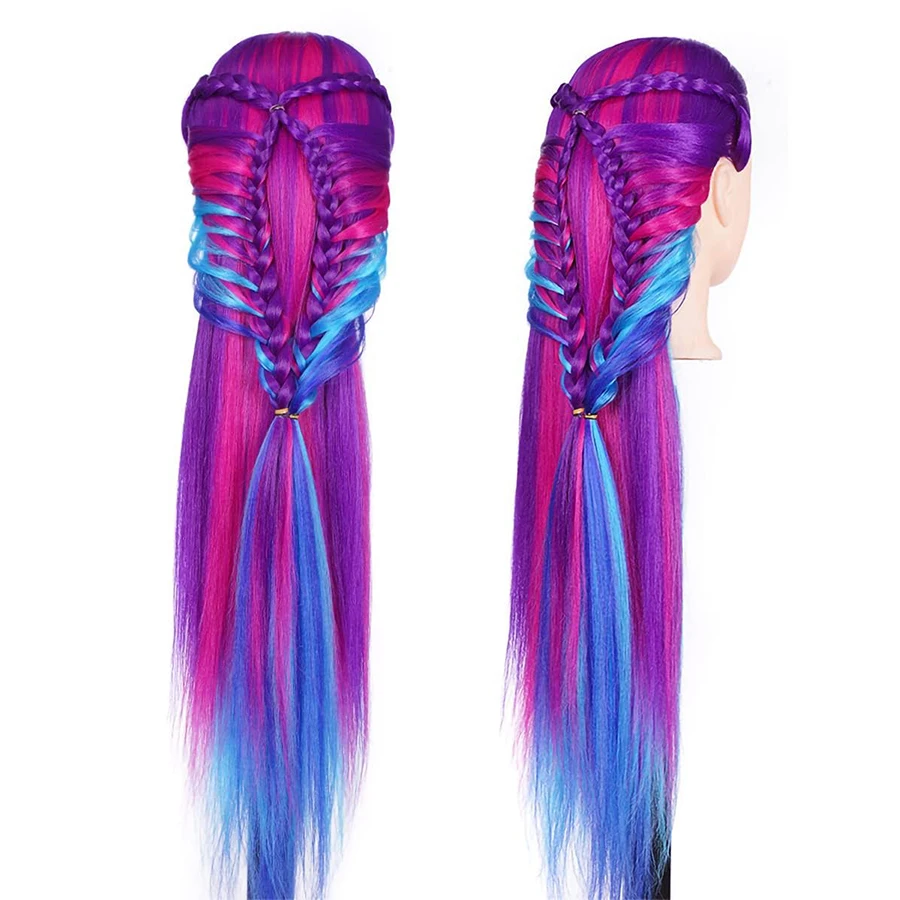 Mannequin Head with Long Synthetic Fiber Colorful Hair Styling Training Head 26-28inch Manikin Cosmetology Doll Head