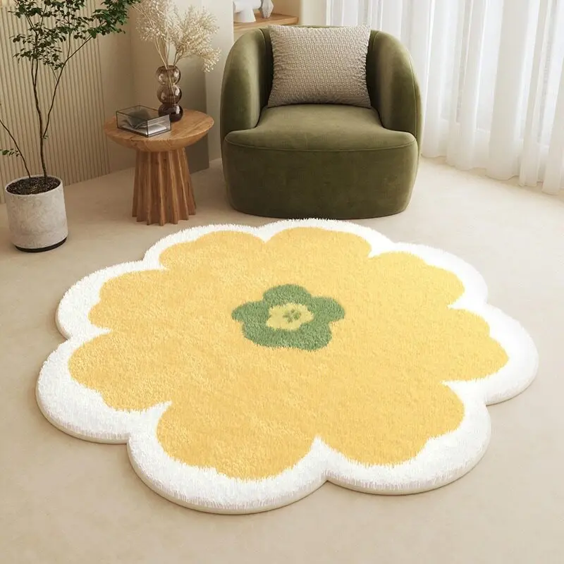 VIKAMA Lovely Fresh Floral Round Rug Soft Fluffy Non-Slip Machine Washable Carpet Stylish Decor for Balcony Sofa Entryway