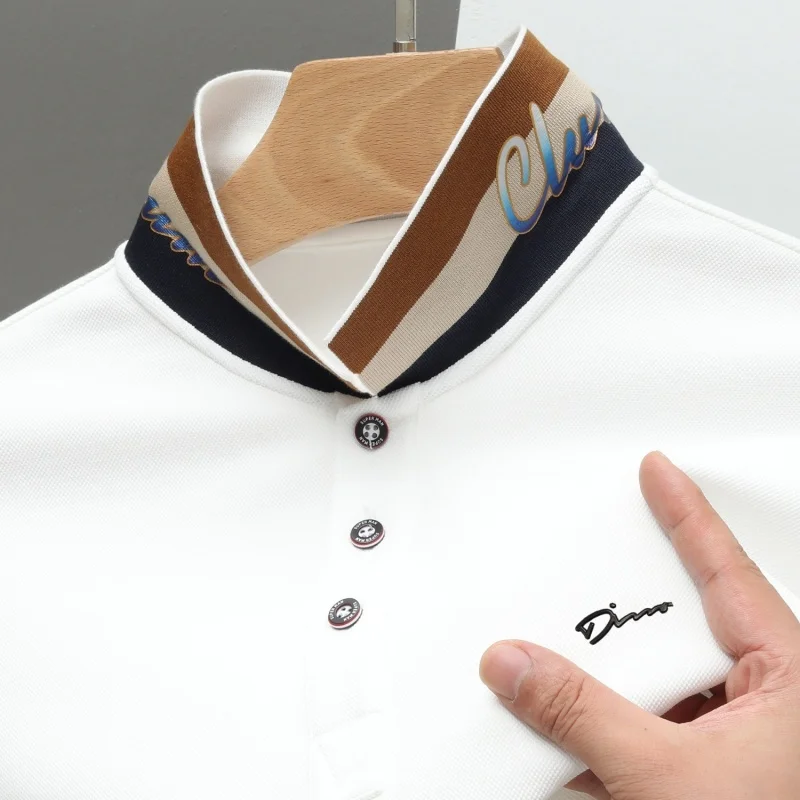 

Designer Original Men's Long Sleeve Polo Shirt Script Embroidery Soft Breathable Knit 3-Button Placket Casual Business Mens Wear