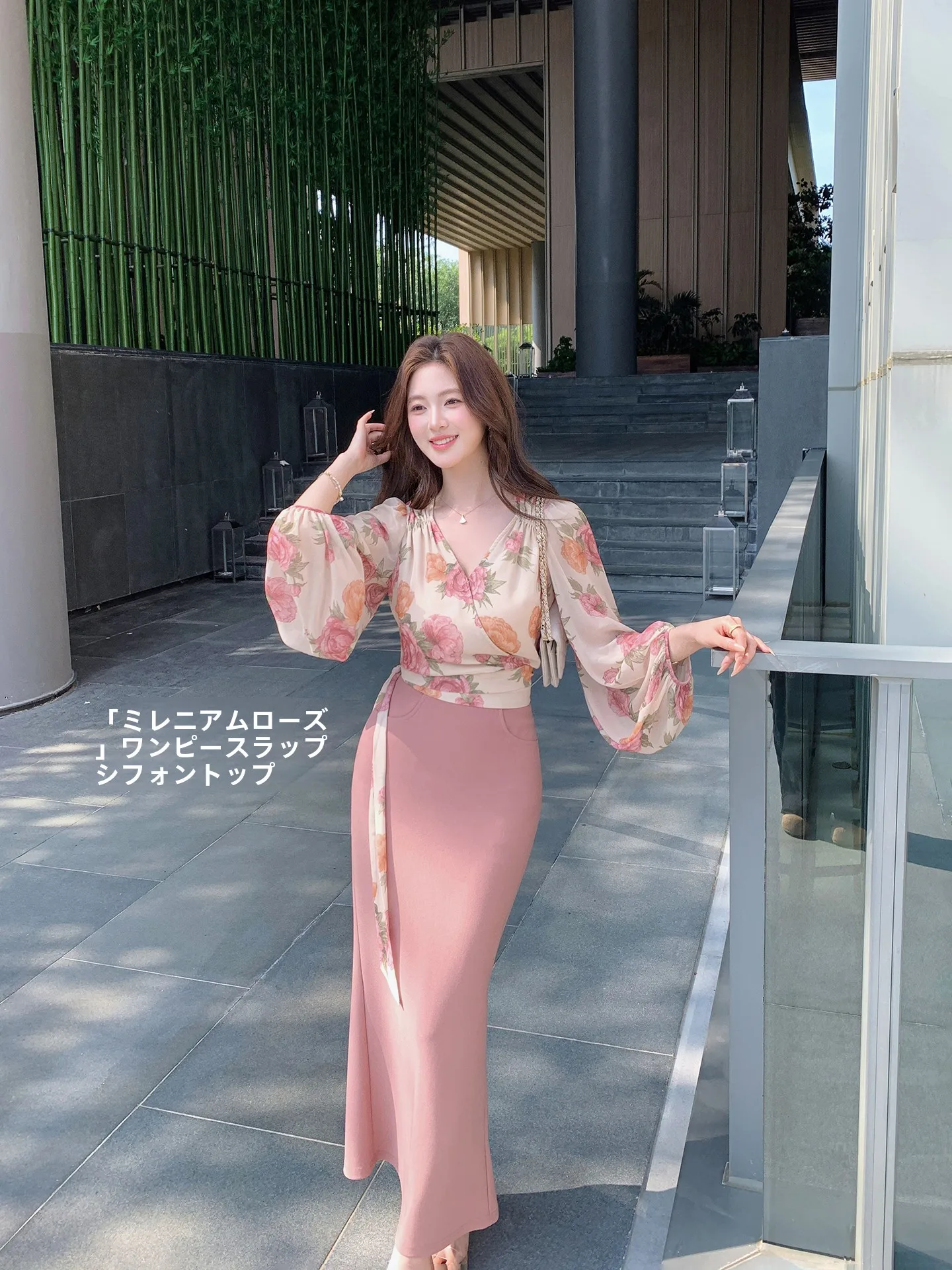 

Ele Long Sve Chiffon irt Women's Top Luxury Slimming High-End Feeling V-Ne Printed Polyester Fiber Breathable Casu...