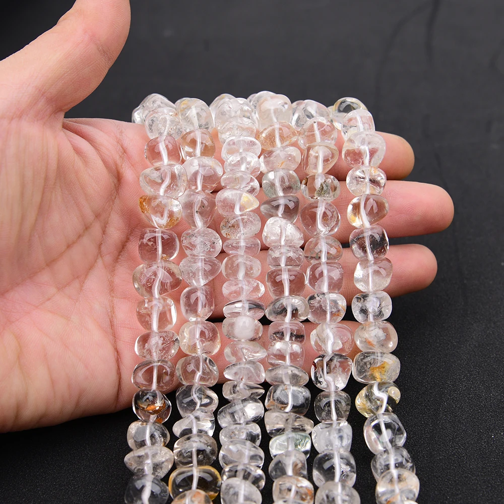 APDGG 2 Strands 12mm Natural Rock Ghost Rutilated Quartz Freefrom Nugget Loose Beads 15'' Strand Jewelry Making DIY