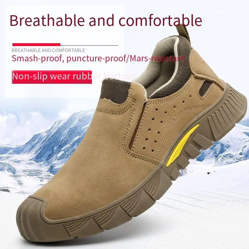 Welding Safety Shoes Men Steel Toe Cap Anti Smashing Anti Piercing Cowhide Anti Scalding Construction Site Protective Work Shoes