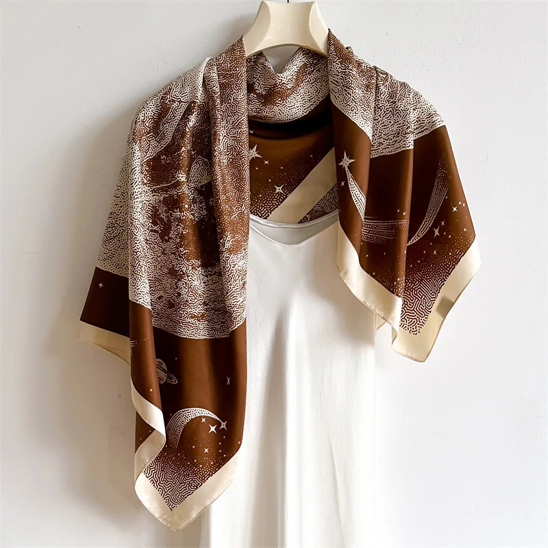 لوتس طباعة وشاح شيفون المألوف خفيفة الوزن وشاح للرقبة للنساء الصيف الرقبة الشمس حماية وشاح حريري شال 90*90 سنتيمتر #4