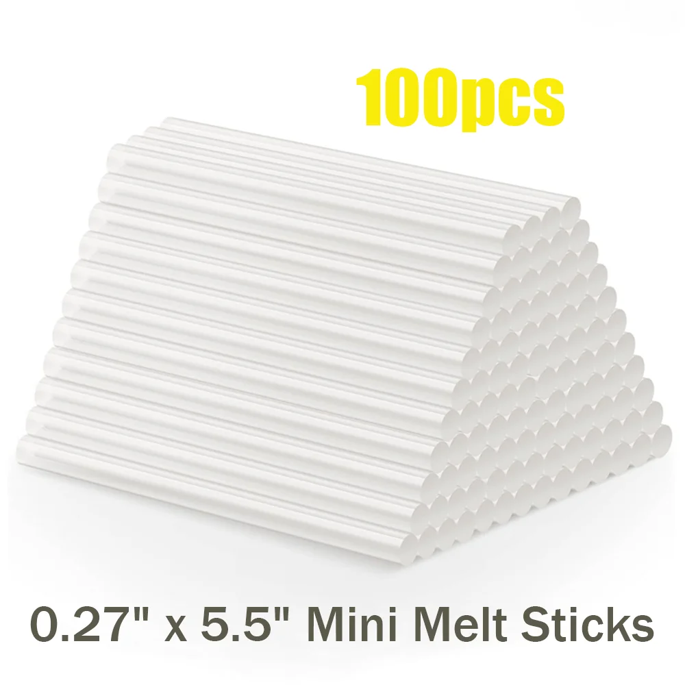 100Pcs Hot Glue Sticks 0.27' X 5.5' (7mm X 140mm) Clear Mini Melt Glue Sticks Compatible with All Temperature Glue Guns - Strong Bond EVA Adhesive for Crafts Wood DIY Home Repair School Projects