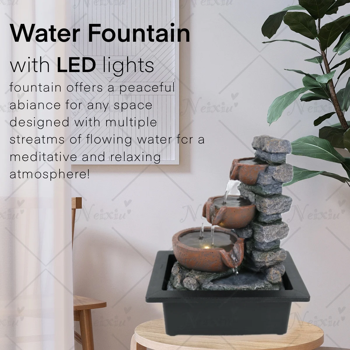 Indoor Relaxation Tabletop Fountain and Waterfall, Zen Meditation Waterfall Feature, Decor for Home Office Bedroom Living Room