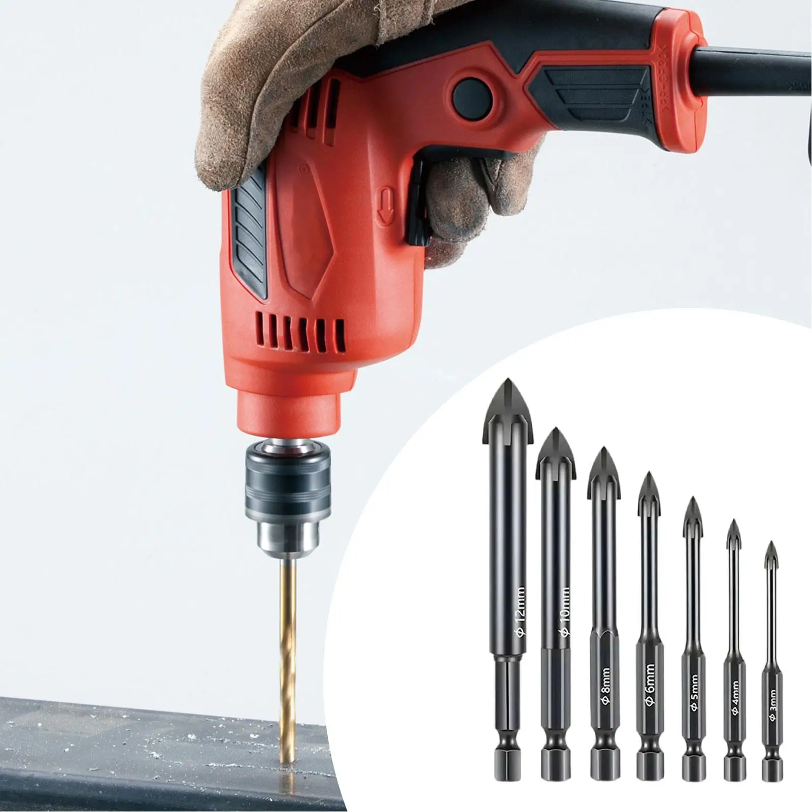 7 Pieces Masonry Drill Bit Set Portable for Ceramic Porcelain Tile Glass
