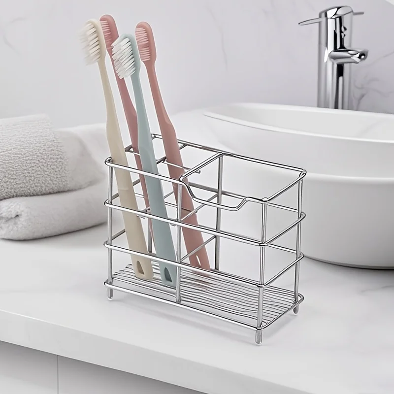 5-Slot Stainless Steel Toothbrush Holder - Space-Saving Freestanding Design, No Installation Required, Ideal for  Bathrooms