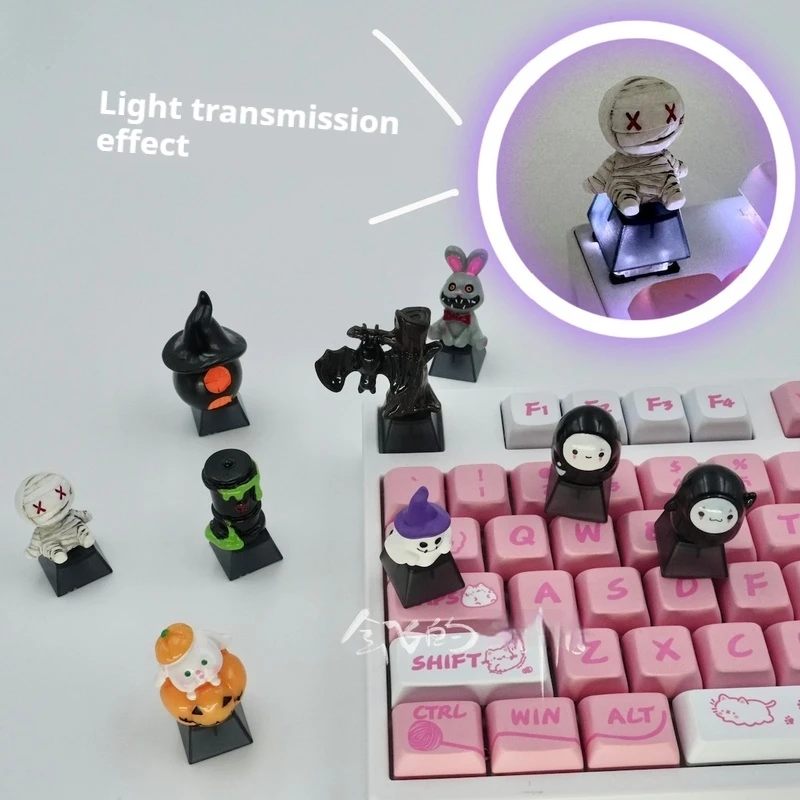 Halloween Translucent Keycap Ghost Faceless Monster Mummy Horror Element Funny  Mechanical Keyboard   Personality Cross Axis Key