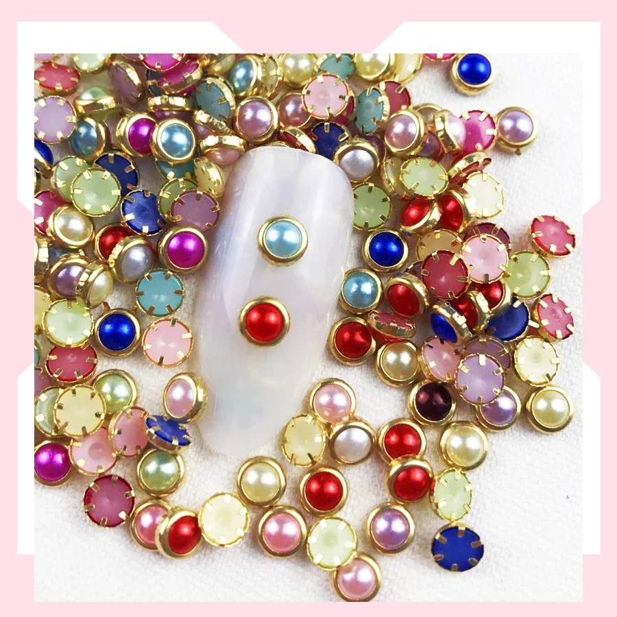 Perles nacrées 3D pour Nail Art, 200 pièces, couleurs assorties, taille 4mm, breloque pour bricolage, décorations d'ongles, fabrication de bijoux