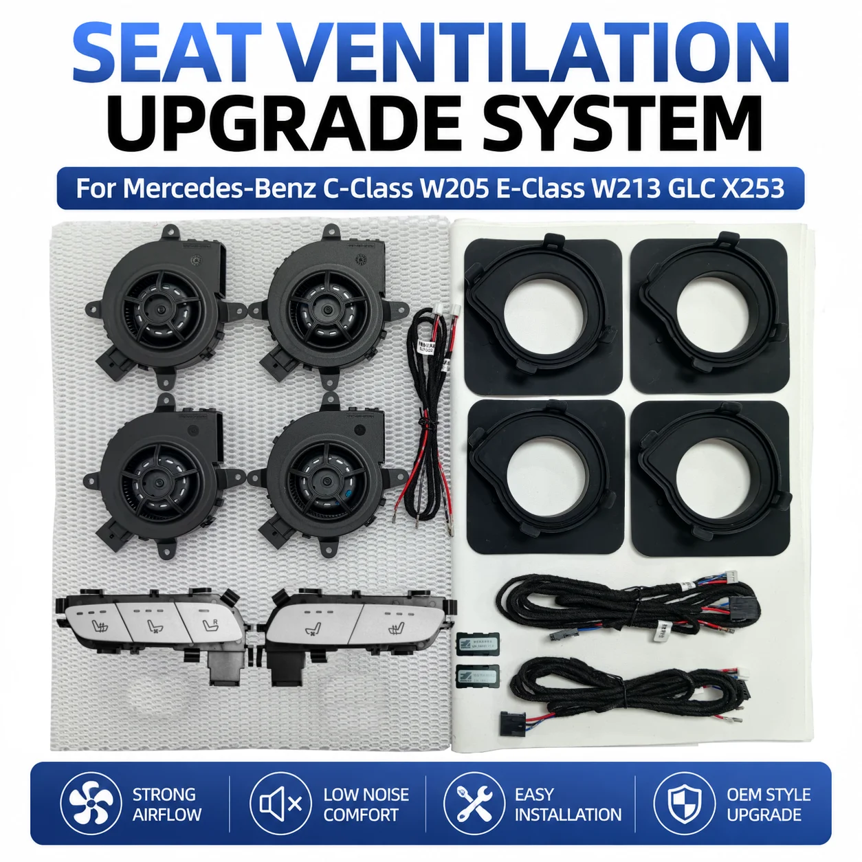 For Mercedes-Benz C-Class W205 E-Class W213 GLC X253 Seat Ventilation Upgrade System 12V Cooling Retrofit Comfort Upgrade