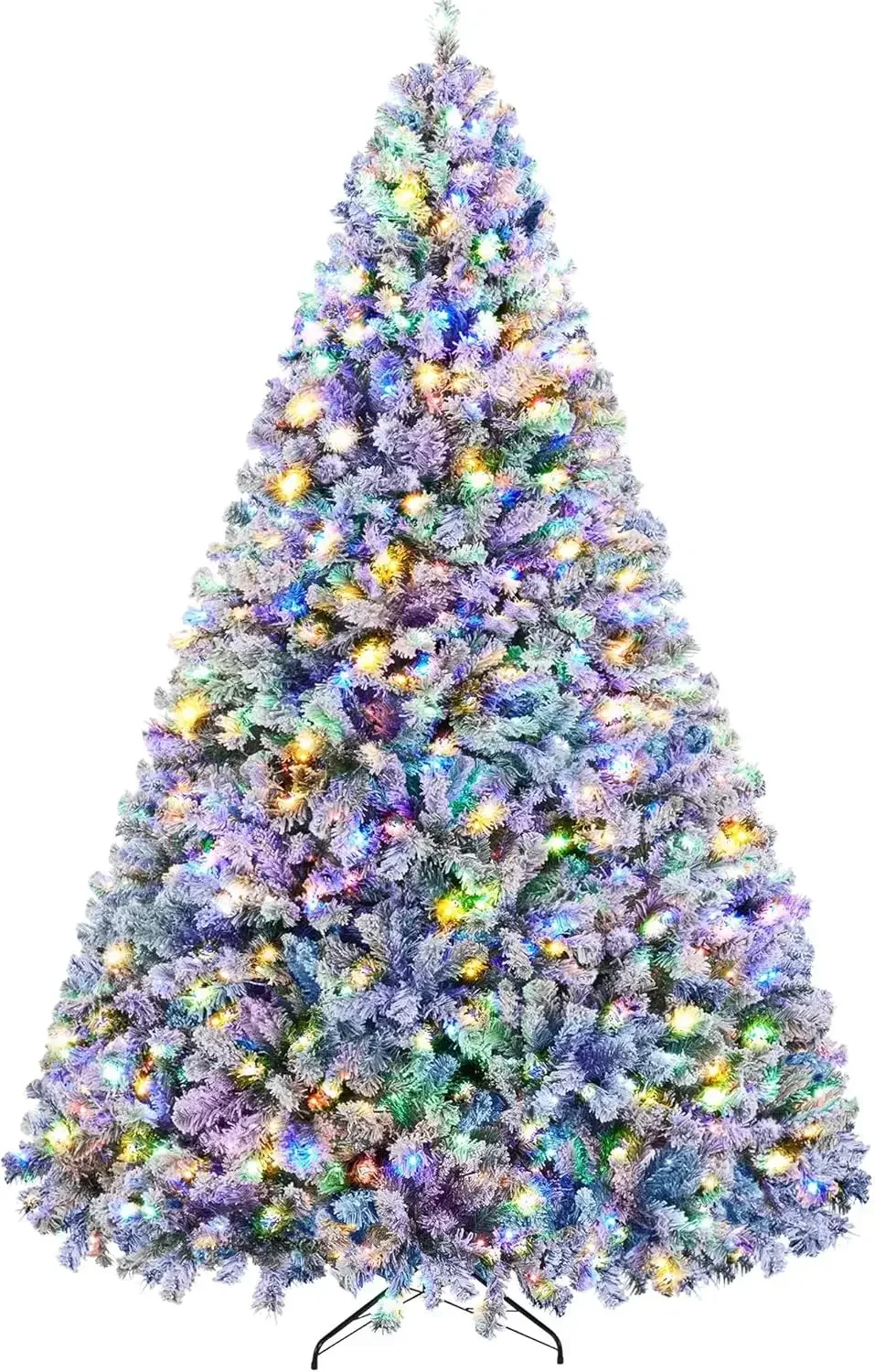 9ft Pre-lit Spruce Artificial Christmas Tree Snow Flocked Hinges Tree with 900 Multicolor LED Lights & 2108 Branch Tips