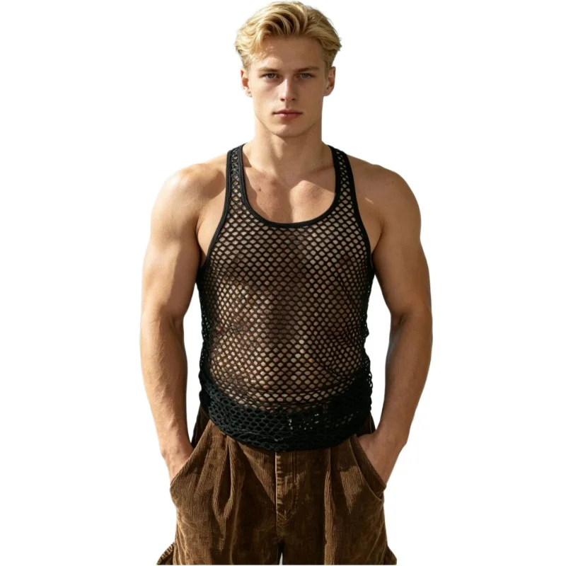 Herren Sexy Tanktops Transparente Netzweste Dünne Atmungsaktive Ärmellose T-Shirts Workout Fitness Singlets Sport Muskel-Westen