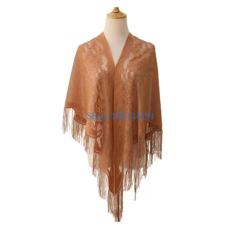 

98km Fashionable Lace Scarf with Fringed Soft Breathable Hollowout Sunproof Shawl Wrap for Lady Everyday Wear and Vacation