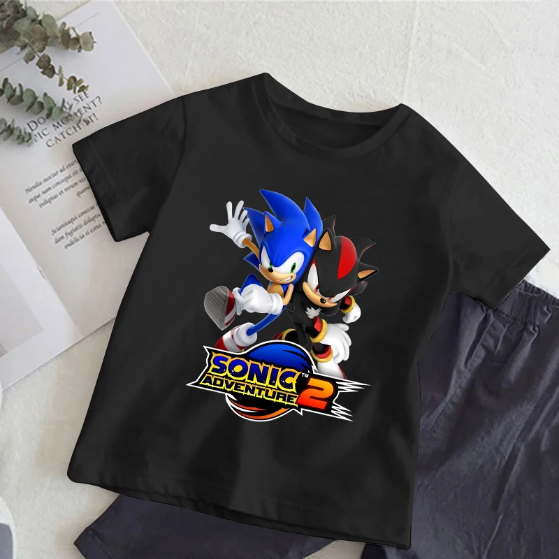 Sonics Kids T-Shirts Black Cotton Short Sleeves Tees Cartoon Anime Game Tops Fashion Summer Children Clothes Boys Girls New Gift