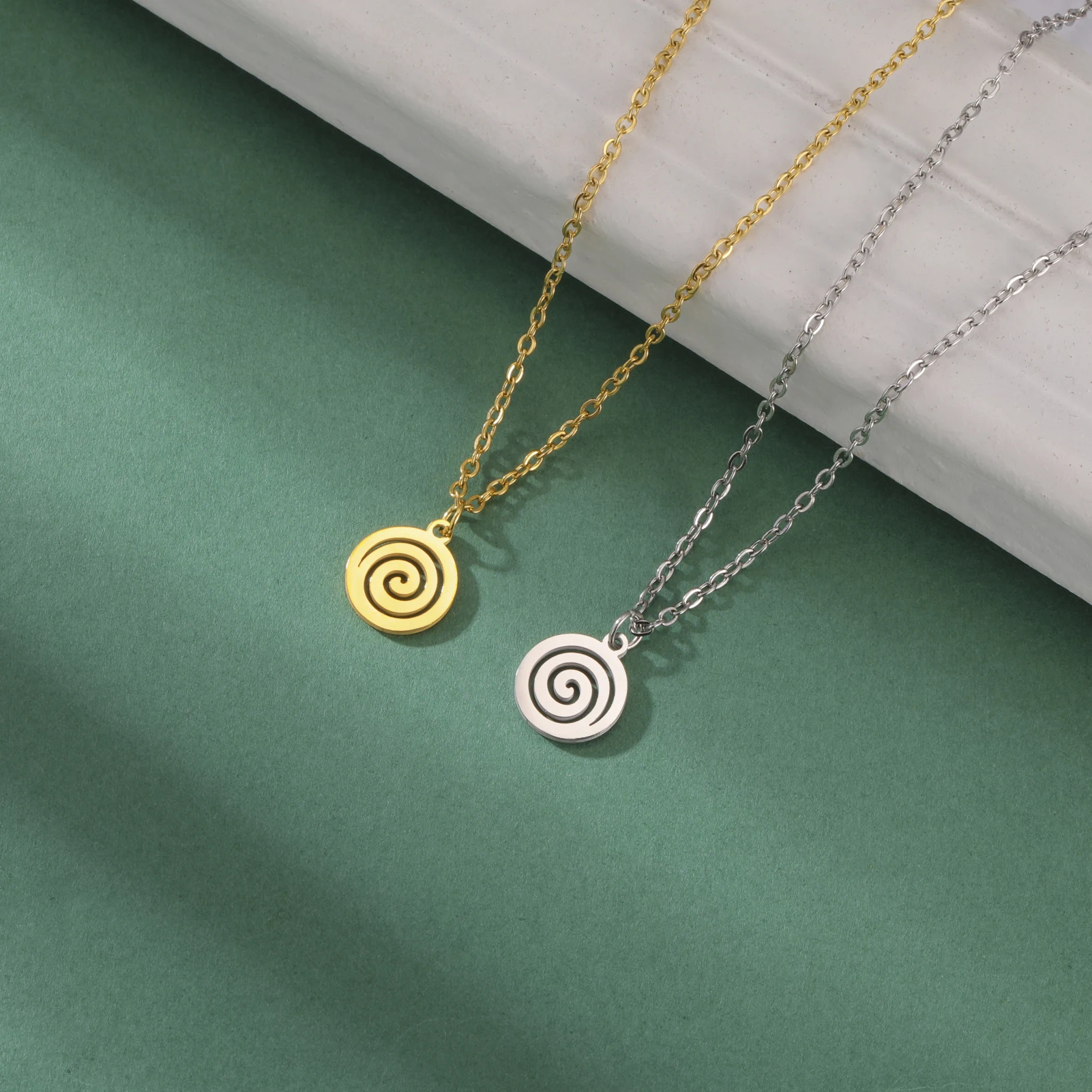 EUEAVAN 1pc Stainless Steel Spiral Pendant Bohemian Geometric Round Heart Drop Shaped Swirl Charms DIY Jewelry Making Supplies