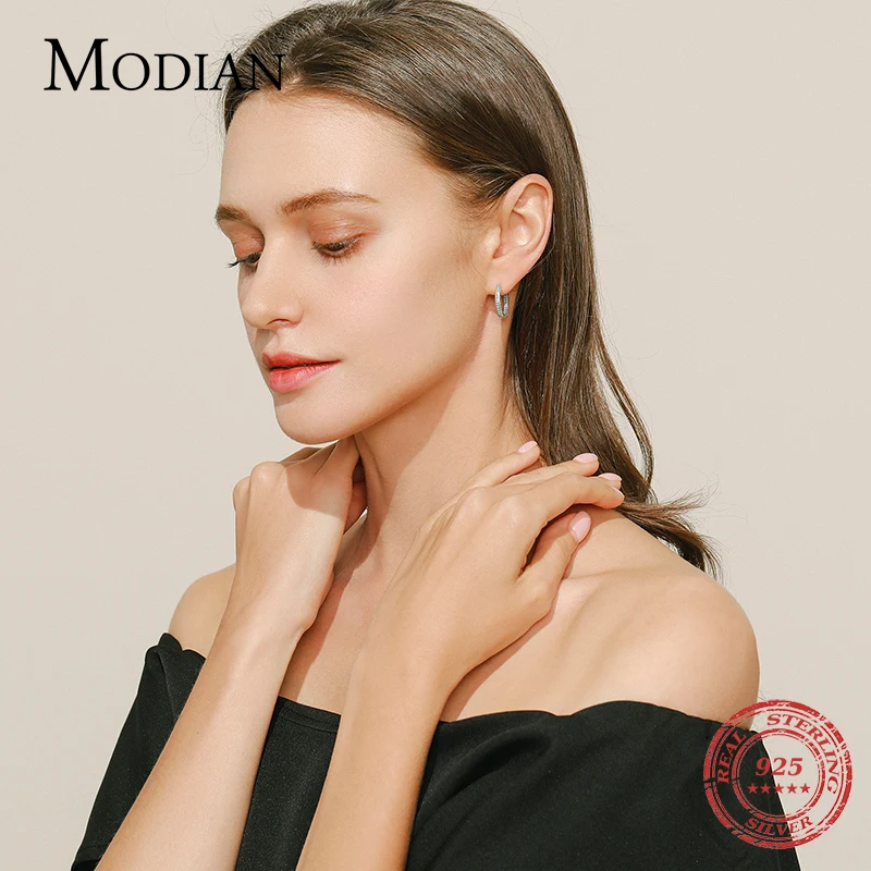 MODIAN Heart To Heart Ear Buckle Pure 925 Sterling Silver Vintage Turquoise Hoop Earrings For Women & Girls Fine Jewelry Gifts - Image 5