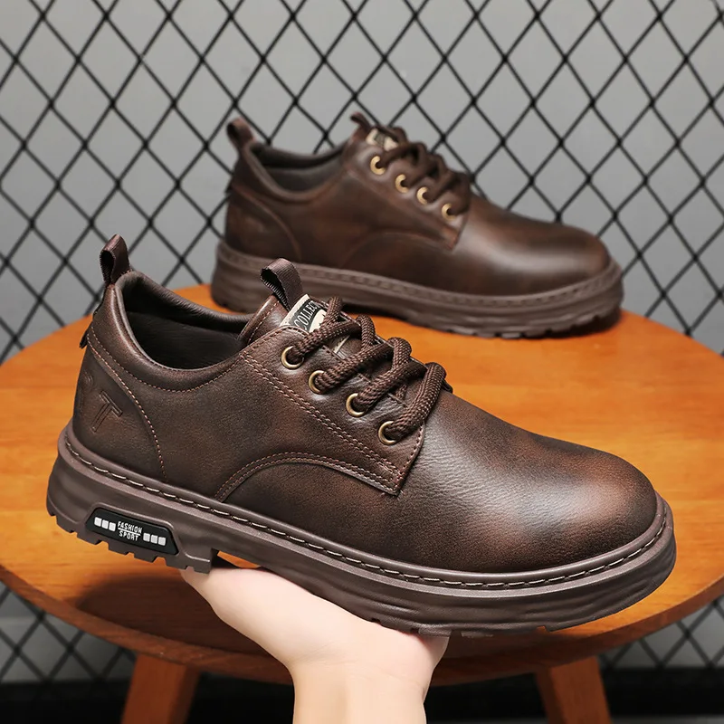 

Paul Chef oes Men's Autumn 2025 Casual All-Match Anti-Slip Wear-Resistant Leather oes Korean Sle round Toe Flat Heel