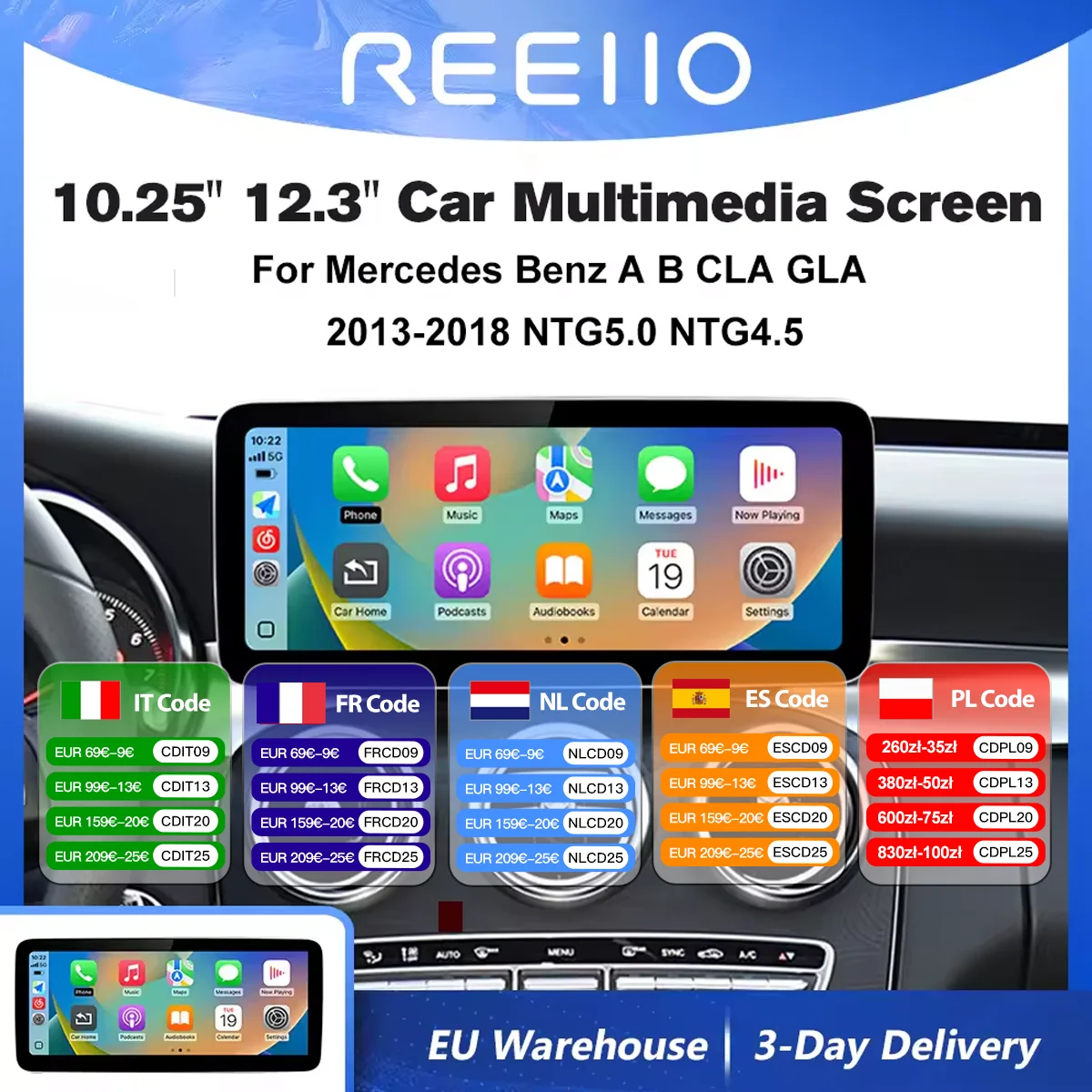 Écran multimédia tactile pour voiture 1920*720 pour Benz A B CLA GLA W176 W463 W246 2013-2015 NTG4.5 CarPlay sans fil Android Auto