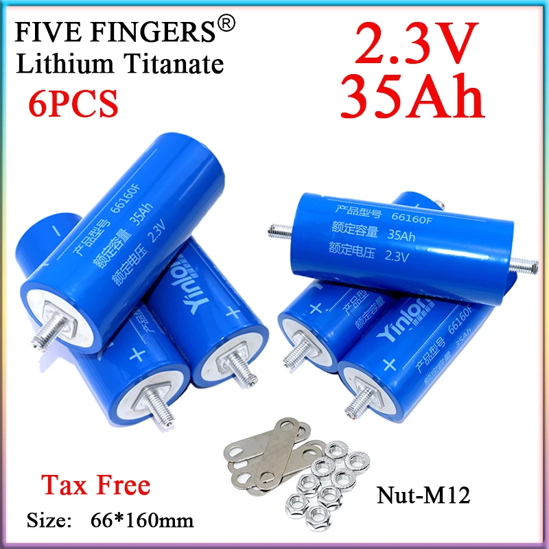 6PCS Original Yinlong 66160 2.3V 35Ah Lithium Titanate LTO Battery Low Temperature 10C Discharge DIY Car Audio E-vehicle Solar