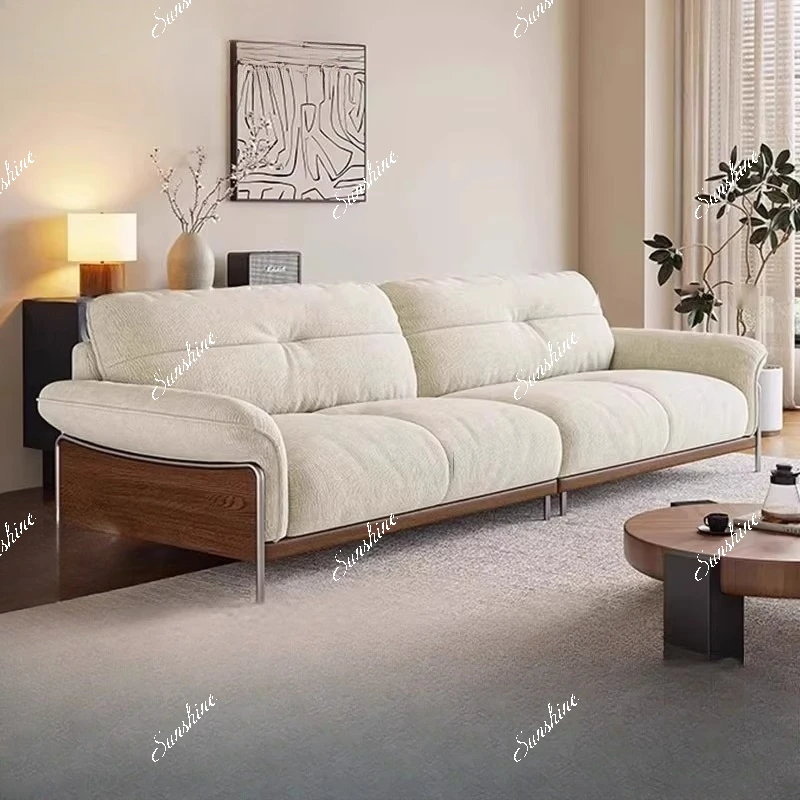 Medieval style living room straight row, cloth sofa small apartment living room three people cream style