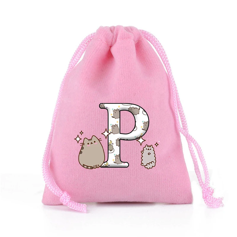 Pusheens borsa con coulisse in peluche Anime Cartoon Letter Printed Candy Storage Bags Cute Kawaii Clothing Pouch Kawaii regali di compleanno