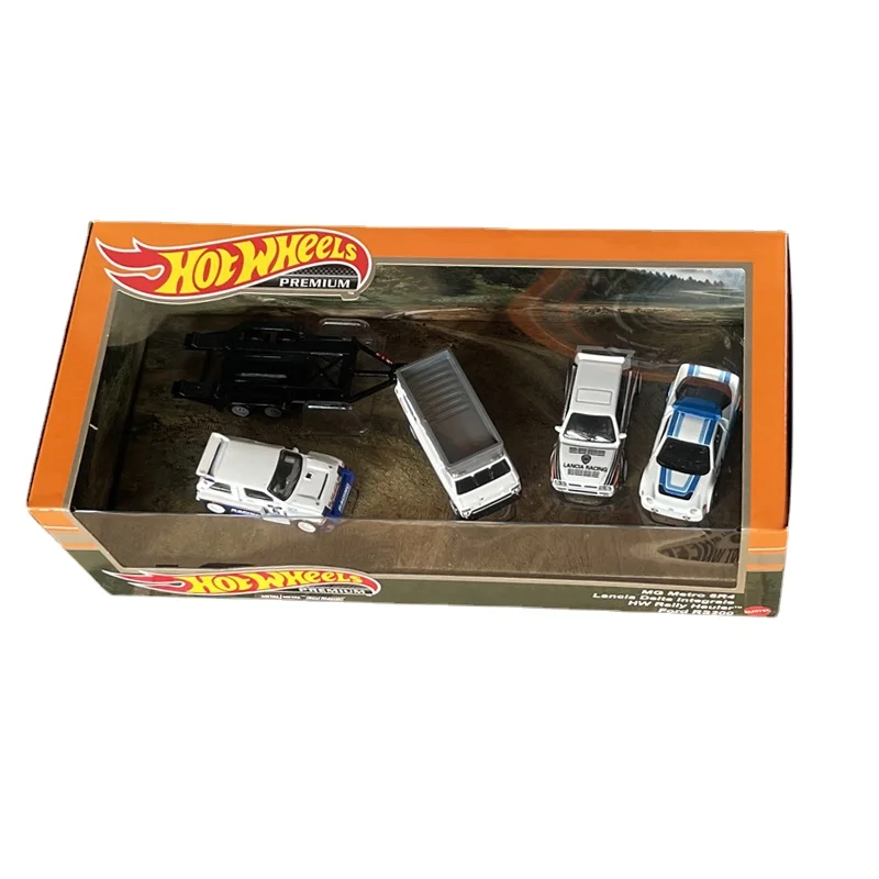 Genuine Hot Wheels Premium Car Toys for Boy 1/64 Diecast Lancia MG Ford Diorama HW Rally Hauler Display Collector Set Model Gift