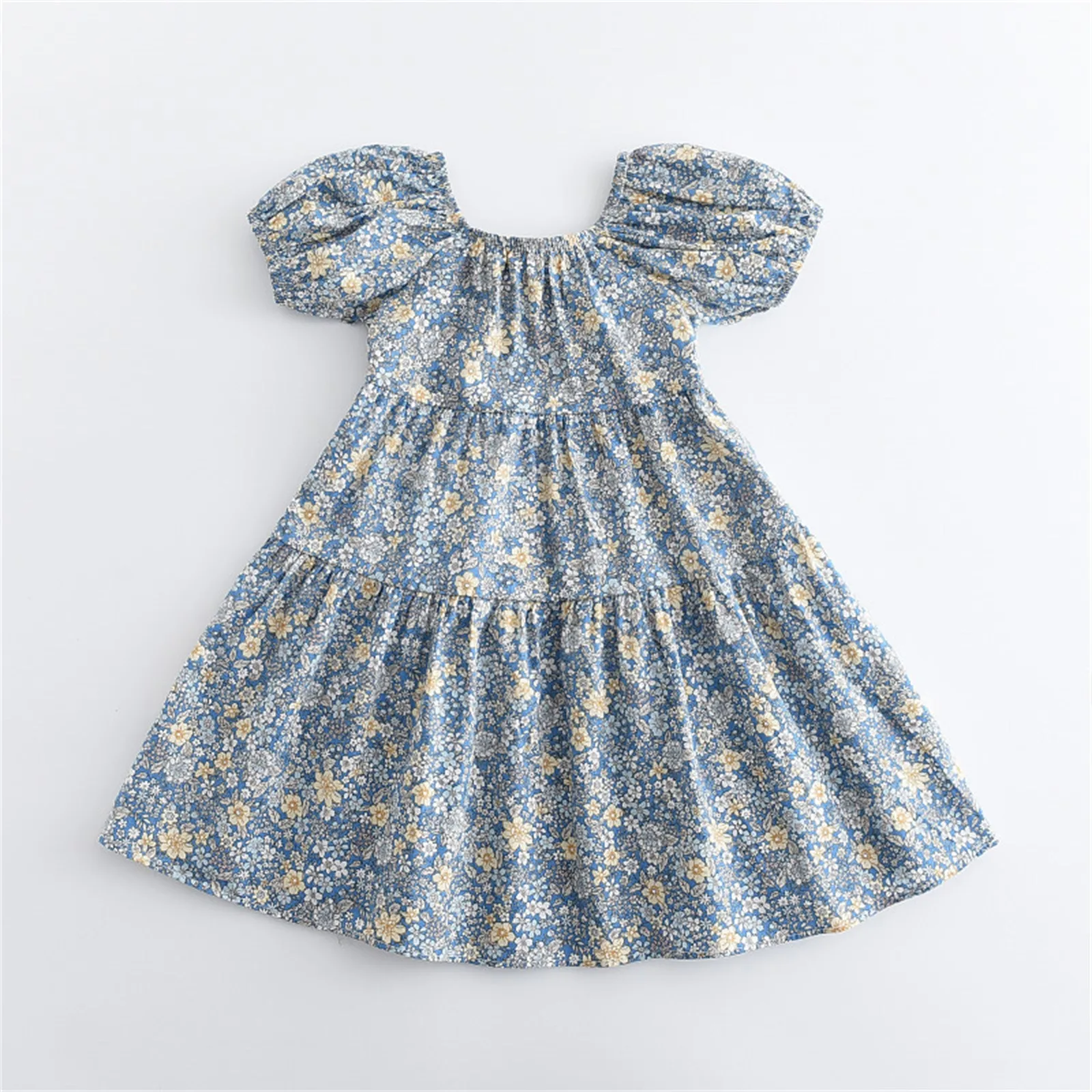 Kids Summer Stylish Pure Cotton Short Sleeve Floral Dress Baby Girls' Princess Korean Style Suitable For Children