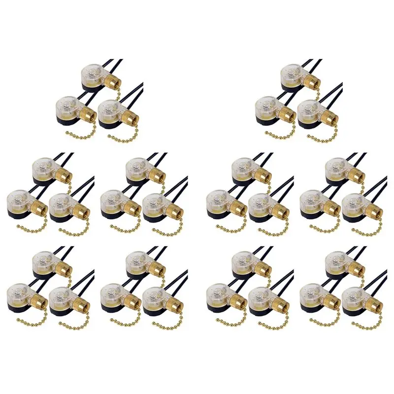 ABFU-30Pack Ceiling Fan Light Switch ZE-109 Fan Switch Ceiling Pull Chain Switch Replacement (Brass)