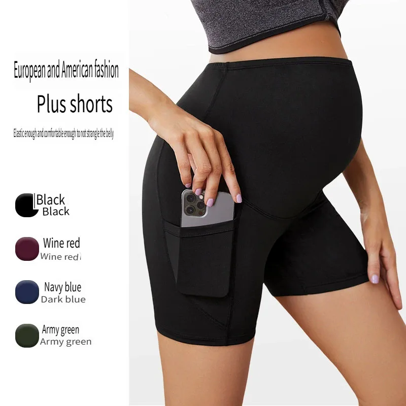 

New Women's Maternity Yoga Shorts Over The Belly Bump Summer Workout Running Active Short Pants with Pockets