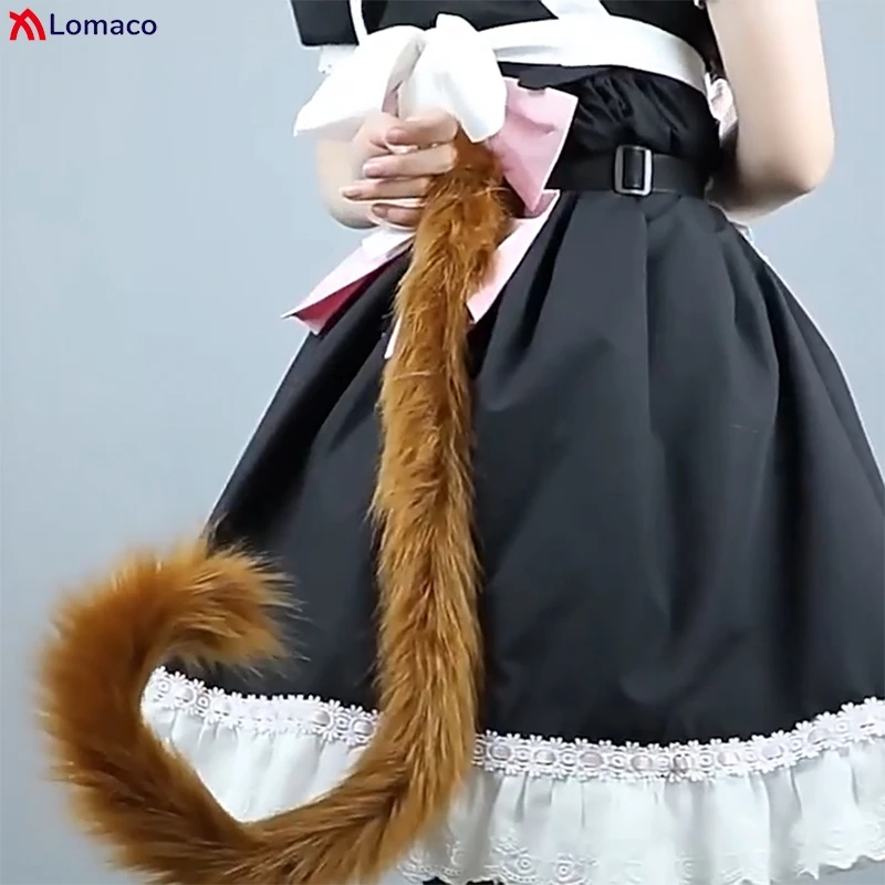 80cm Long Plush Cat Tail Lolita JK Girl Women Cosplay Accessories Maid Props Cute Adjustable Furry Animal Tail Faux Fur Fursuit