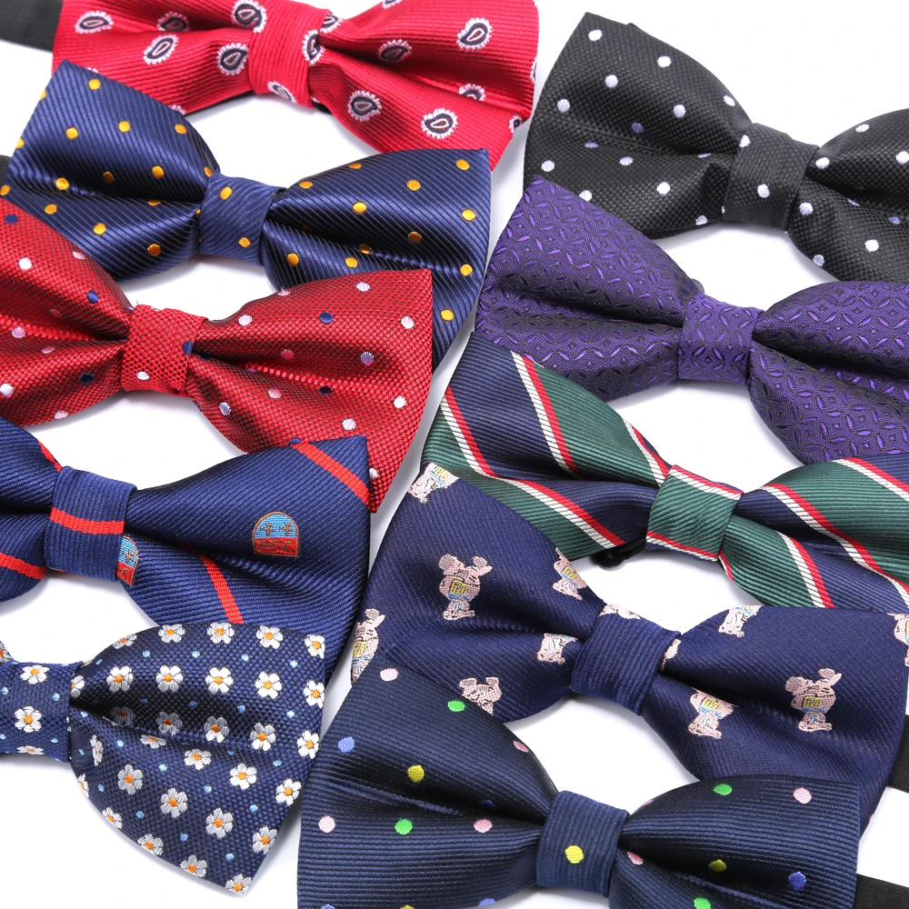Adjustable Pre-tied Bow Tie For Men Purple Black Yellow Dots Stried Double Fold Bow Ties Waterproof Wedding Business Bowtie