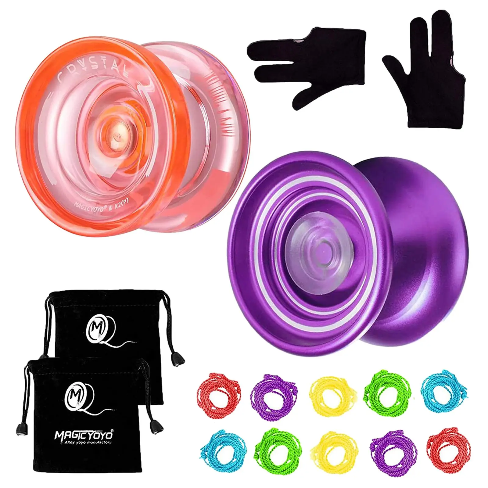 

MAGICYOYO K7 + K2 Crystal Responsive Kids Beginner Yoyo Durable ABS &Alloy Responsive Alloy Yoyo with 2 Bags 2 Gloves 10 Strings