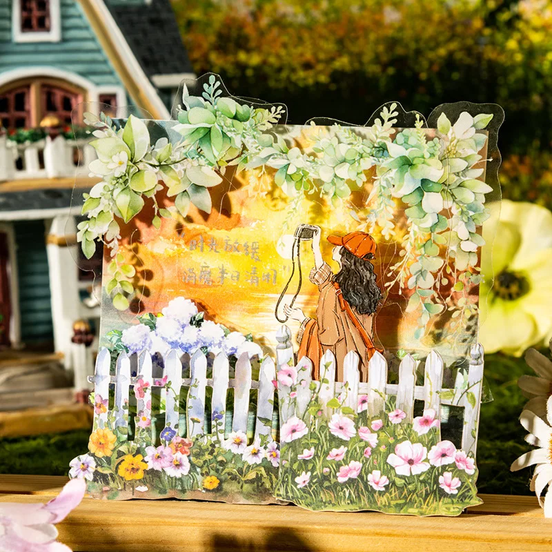 Card Lover 10 Pcs [Rural Fence Series] Fence Landscaping Hard Card Stickers Writing Sticker Paper Scrapbooking Material Kit