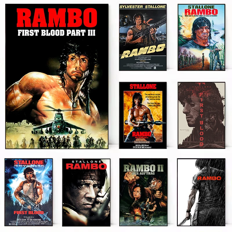 Movie Rambo First Blood 1/2/3/4 Classic Old Action Adventure Film Poster Canvas Painting Wall Art Pictures Home Decor Gift
