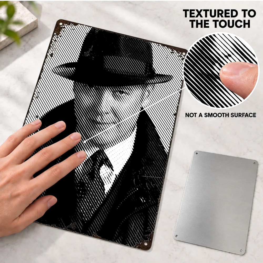 Raymond Reddington Hat Portrait Aluminum Poster Personalized Metal Sign Monochrome Wall Art For Living Room, Cinema Lover Gift